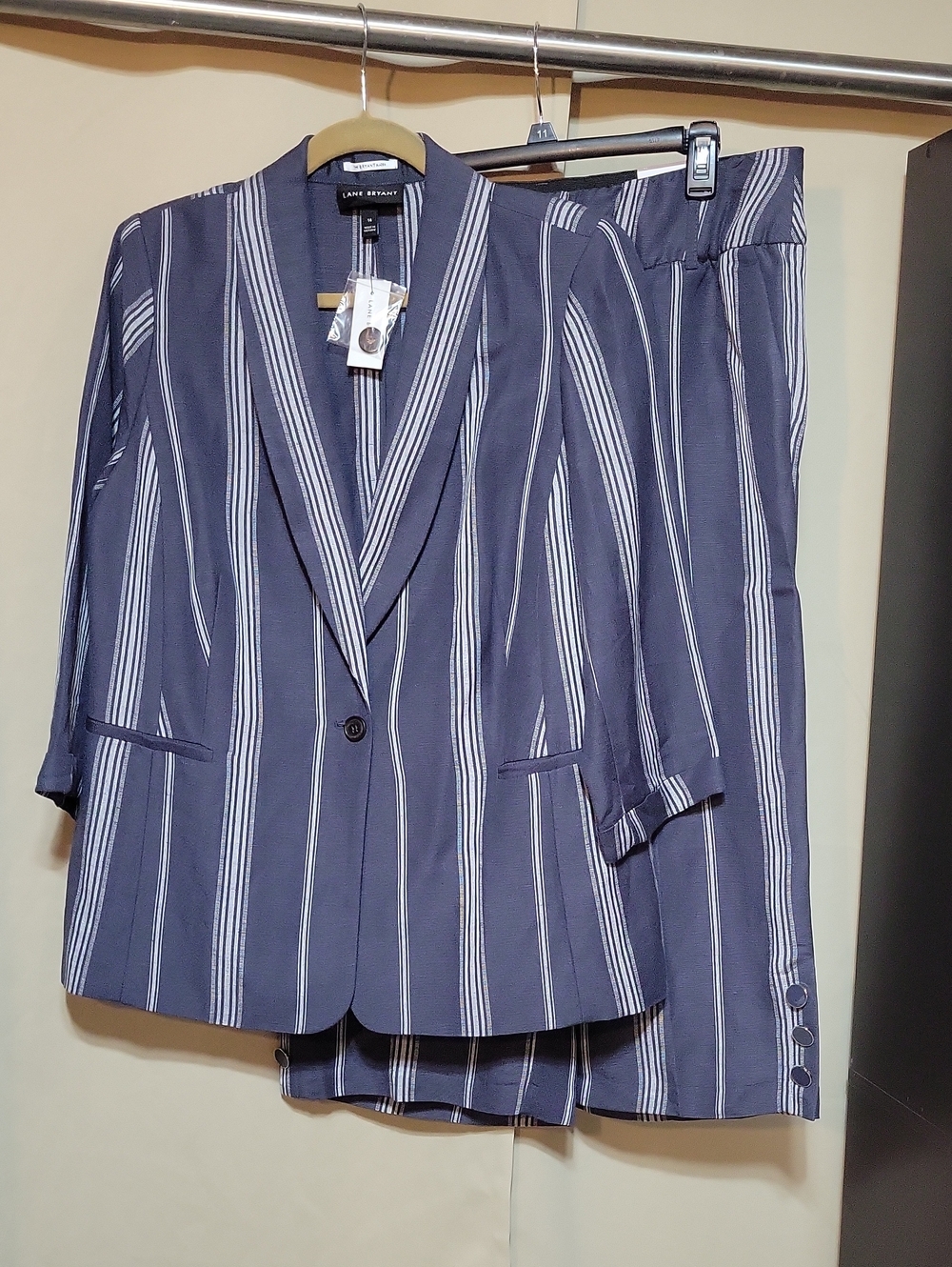 NWT Lane Bryant Navy and White Vertical-Strip Blazer & Pants